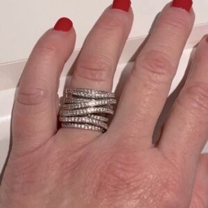 Gorgeous Sterling Silver Diamond Crossover Band Ring
